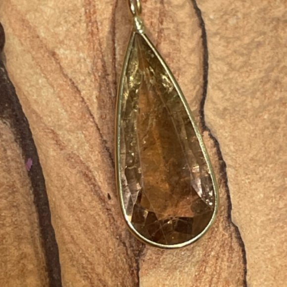 3.1CT Natural Light Olive Taupe Tourmaline Solid 14K Yellow Gold Pendant 24x10mm - Picture 6 of 6